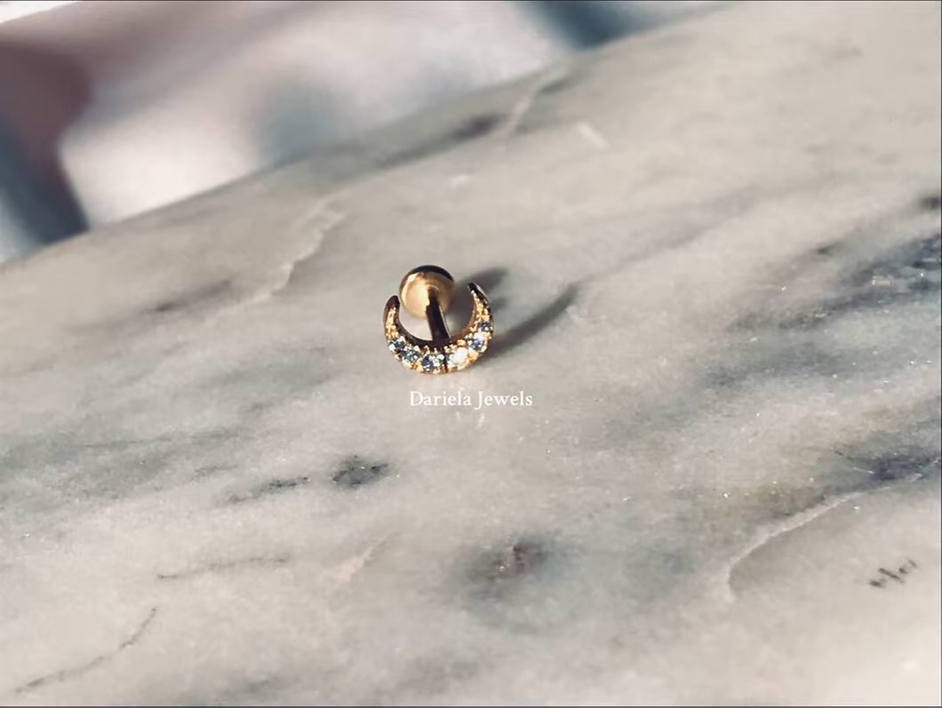 Piercing Little Luna en acier inoxydable 316L avec strass oxyde de zirconium